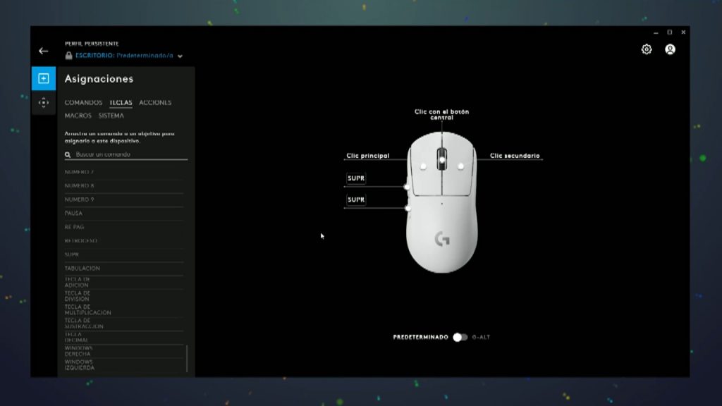 Software del G Hub en el Logitech Superlight