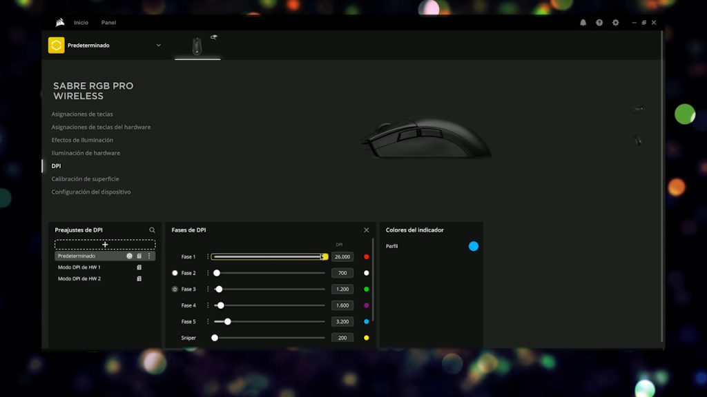 Software iCue de Corsair en el Sabre Wireless