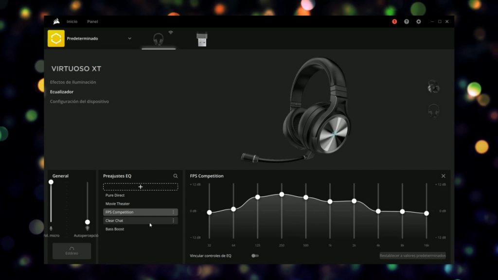 Software iCue de Corsair en los Virtuoso XT